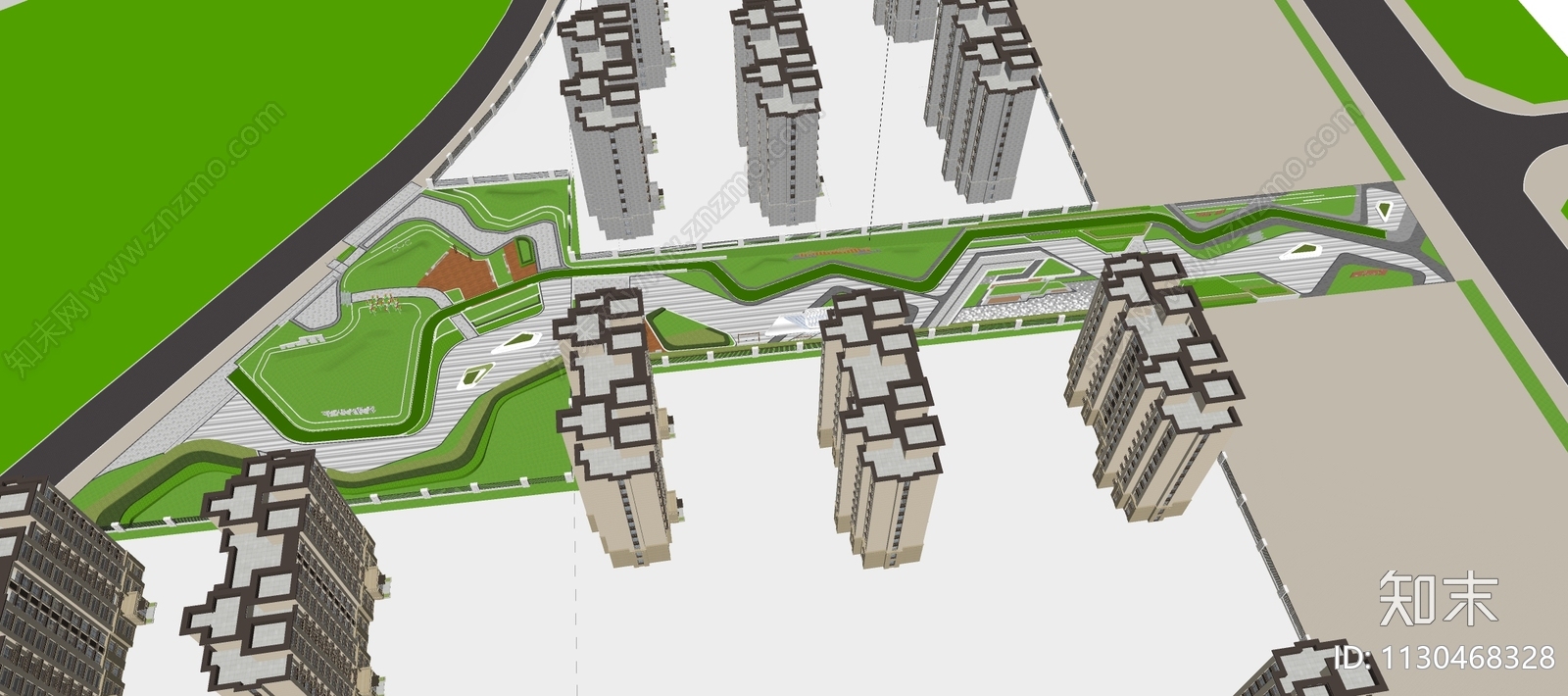 现代居住区休闲口袋公园SU模型下载【ID:1130468328】