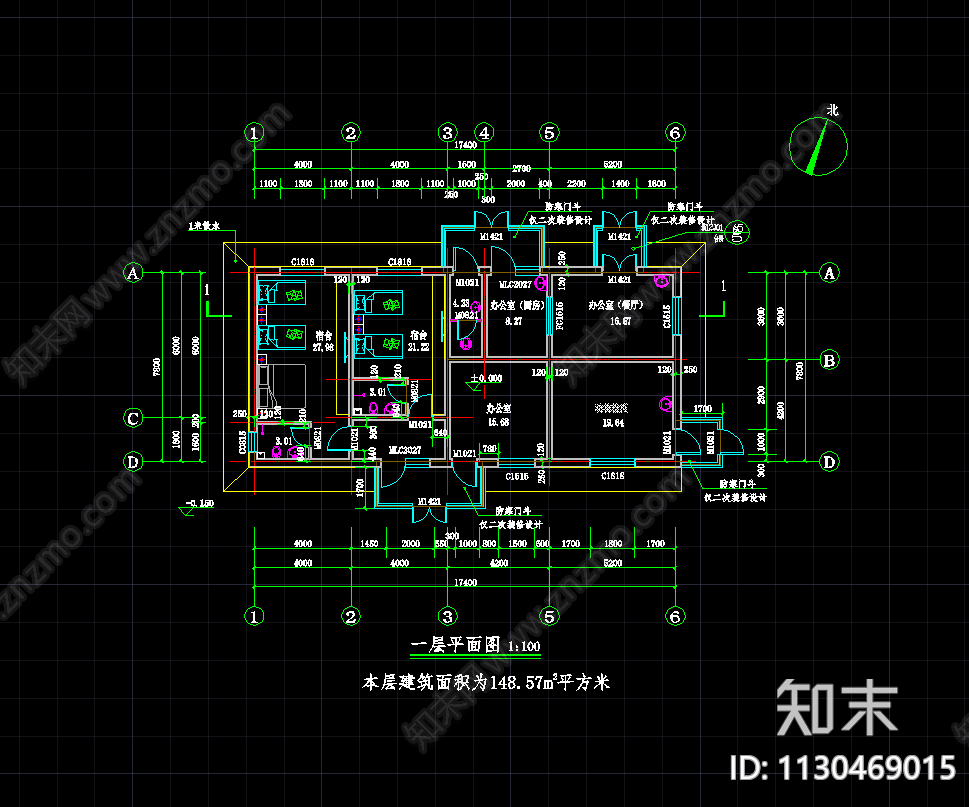 小型一层办公室平面图施工图下载【ID:1130469015】