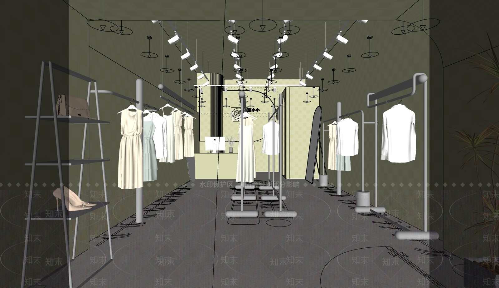 现代奶油风服装店SU模型下载【ID:1130469920】
