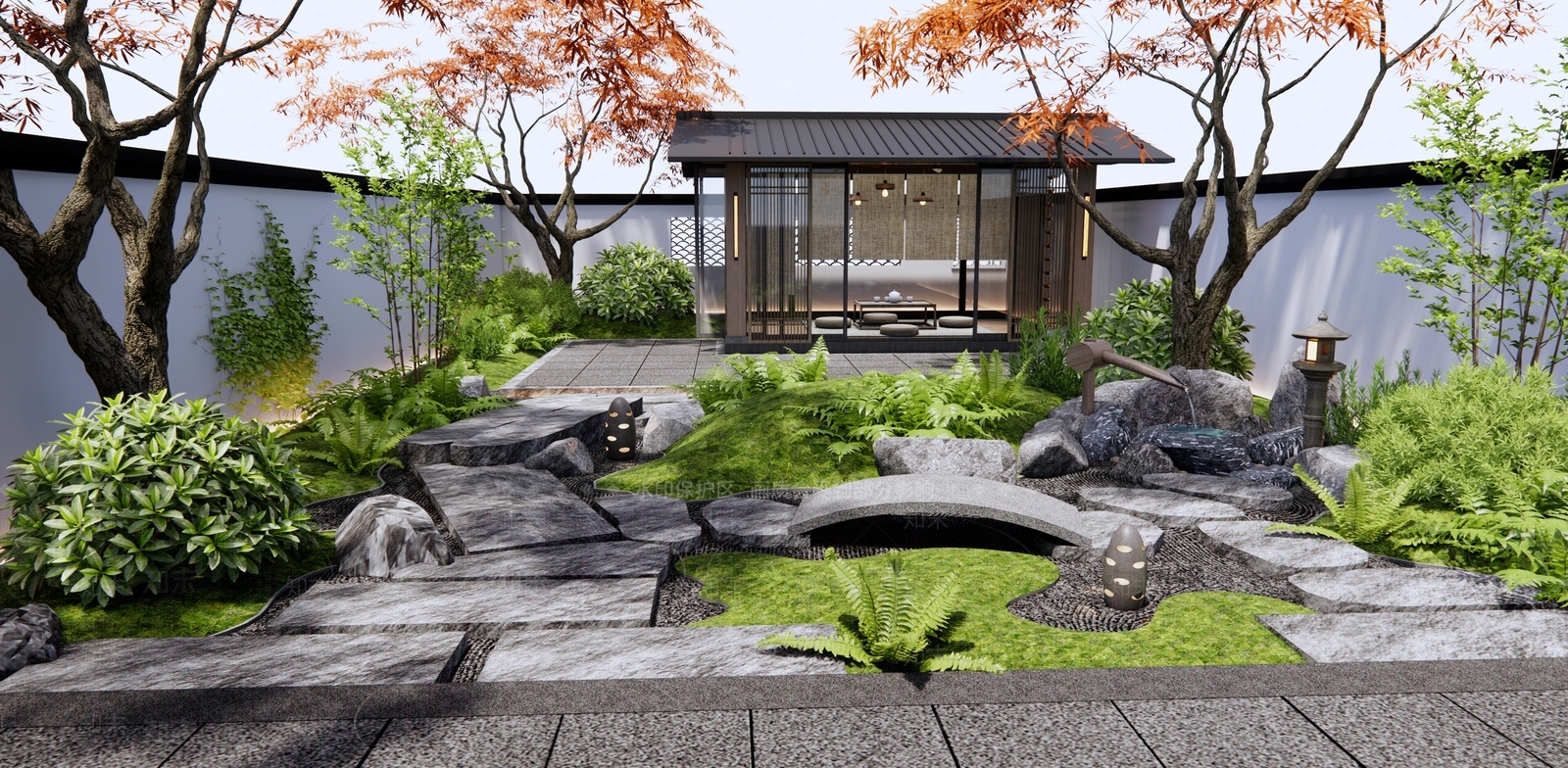 日式枯山水庭院3D模型下载【ID:1130481170】_知末3d模型网