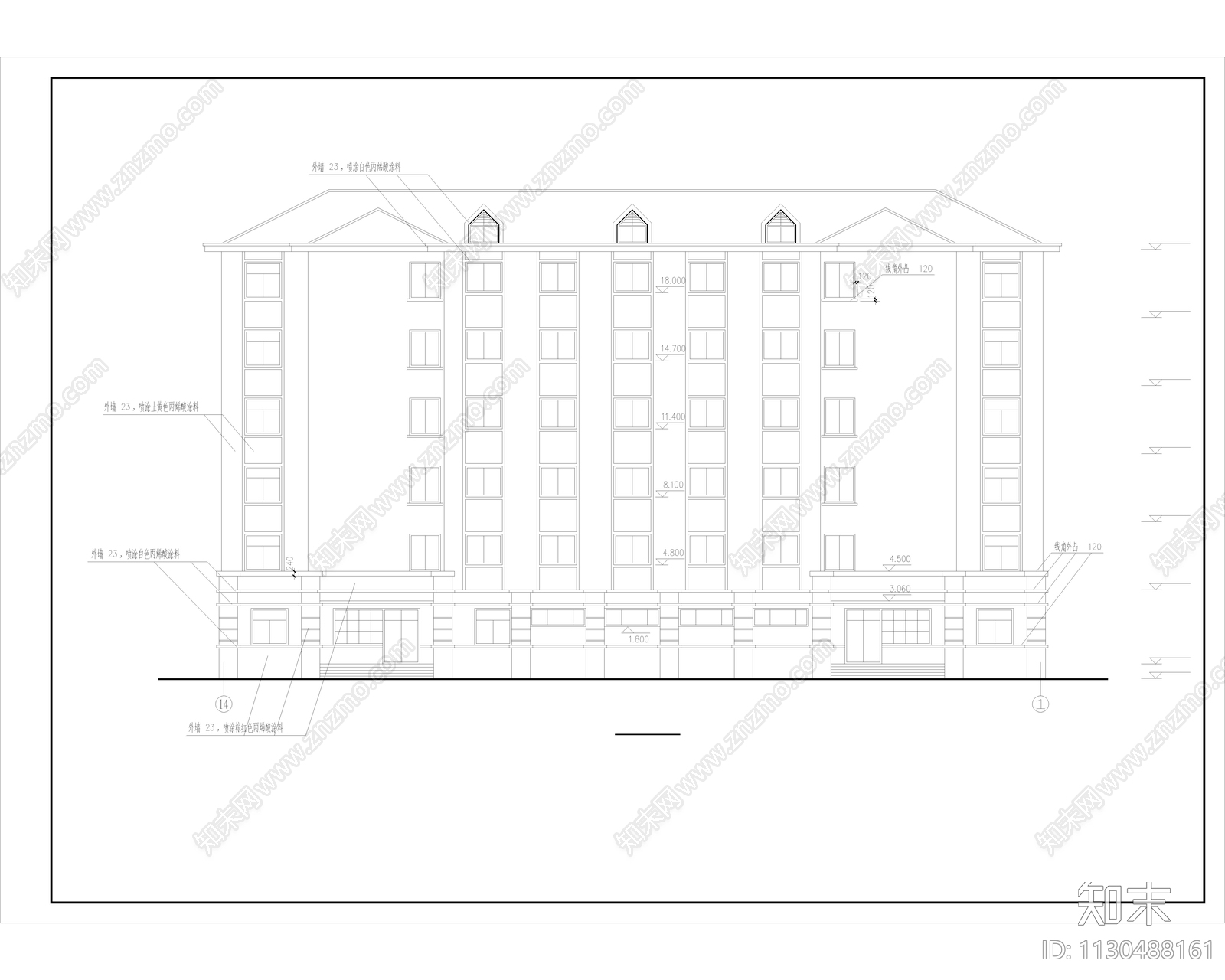 四层宿舍楼建筑cad施工图下载【ID:1130488161】