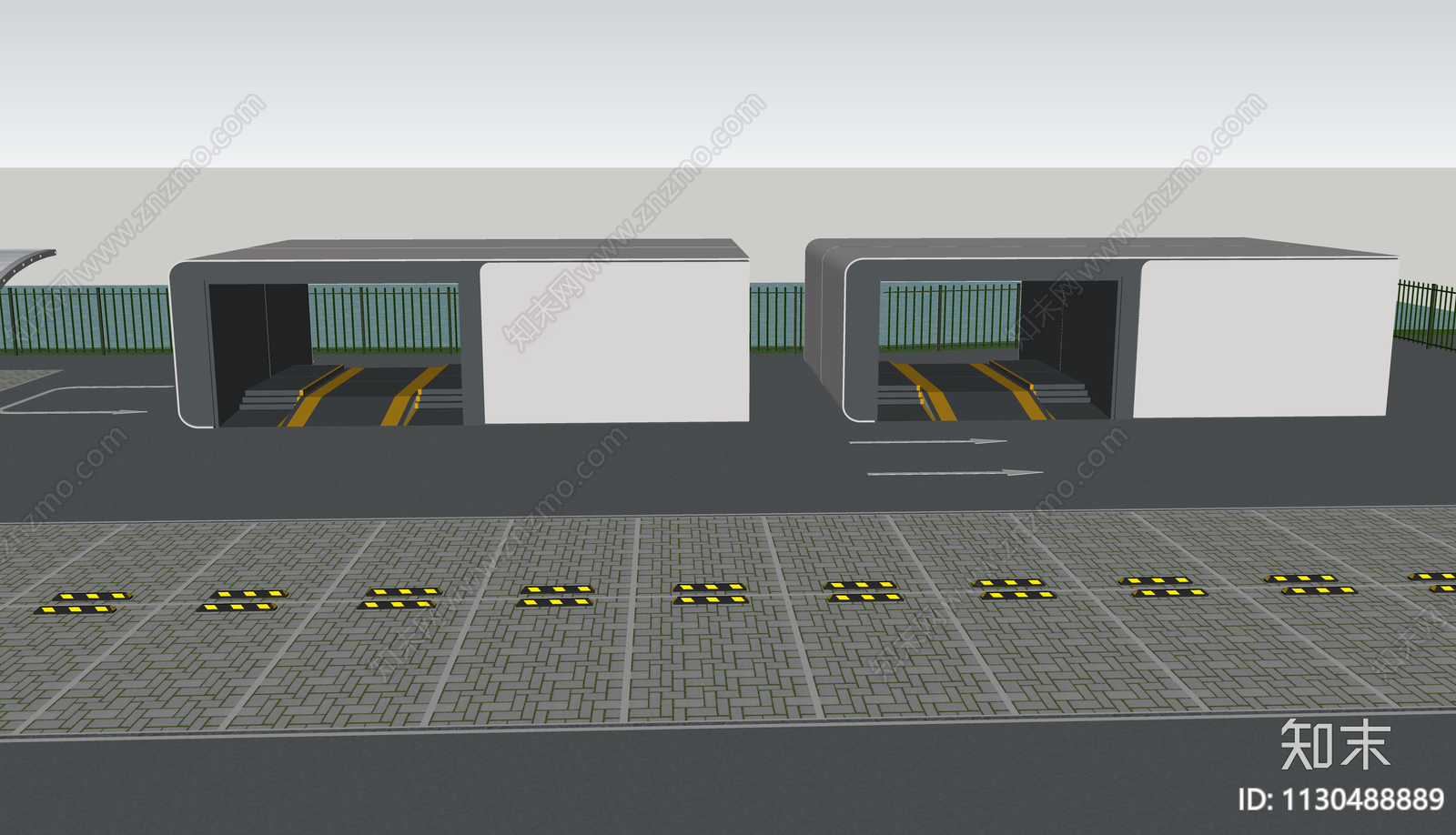 现代停车场景观设施SU模型下载【ID:1130488889】