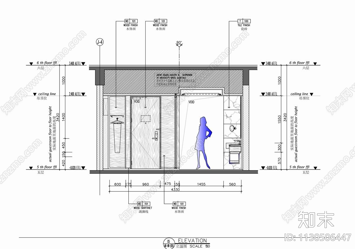 无障碍酒店客房cad施工图下载【ID:1130506447】