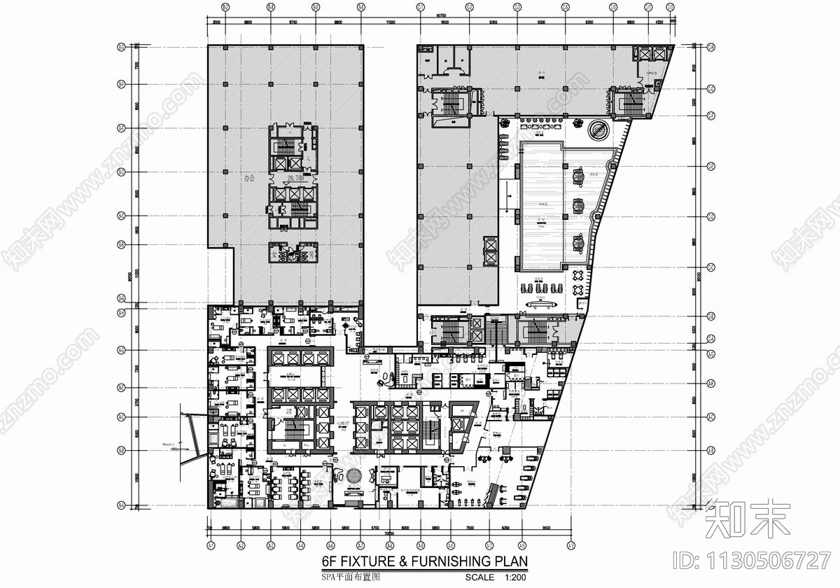 3000㎡SPA休闲养生娱乐会所cad施工图下载【ID:1130506727】
