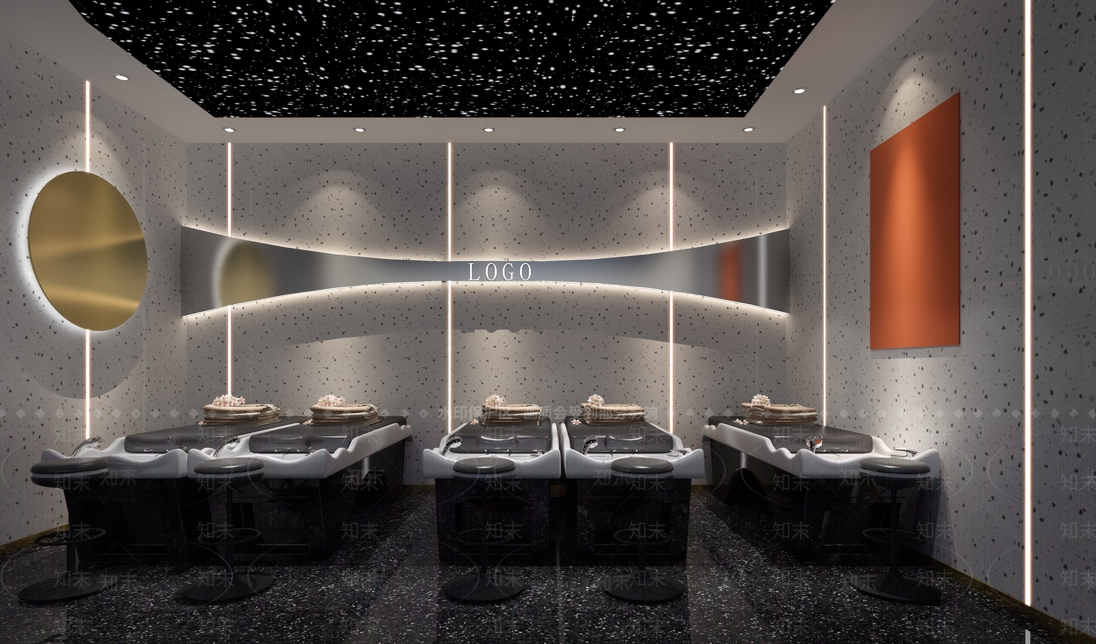现代美发店洗头区3D模型下载【ID:1130510942】