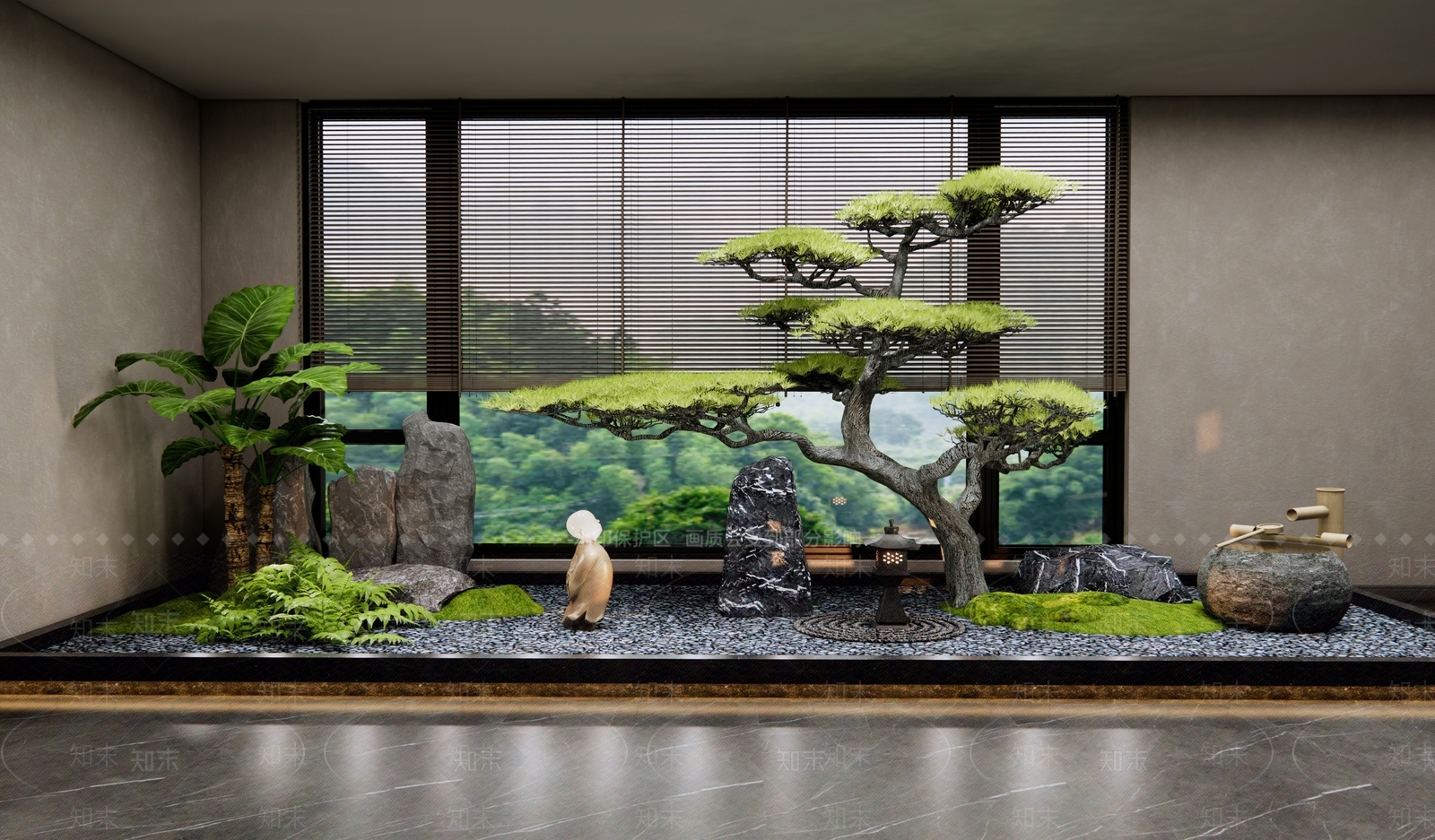 新中式室内松树景观造景3D模型下载【ID:1130510958】