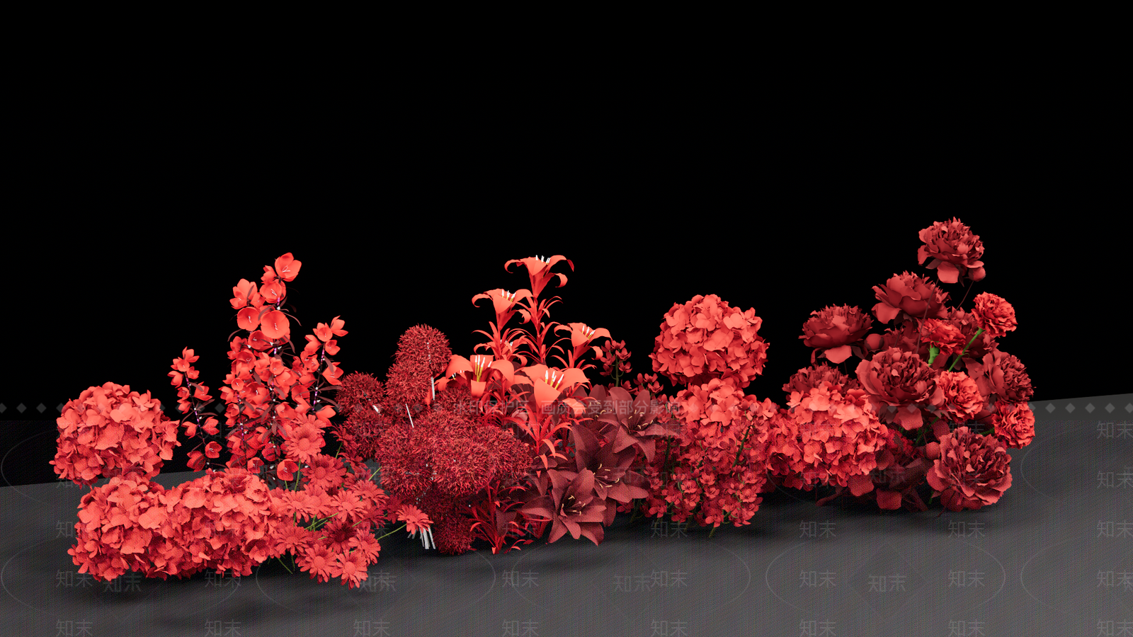 现代红色地堆绣球花艺婚礼道具美陈SU模型下载【ID:1130515251】