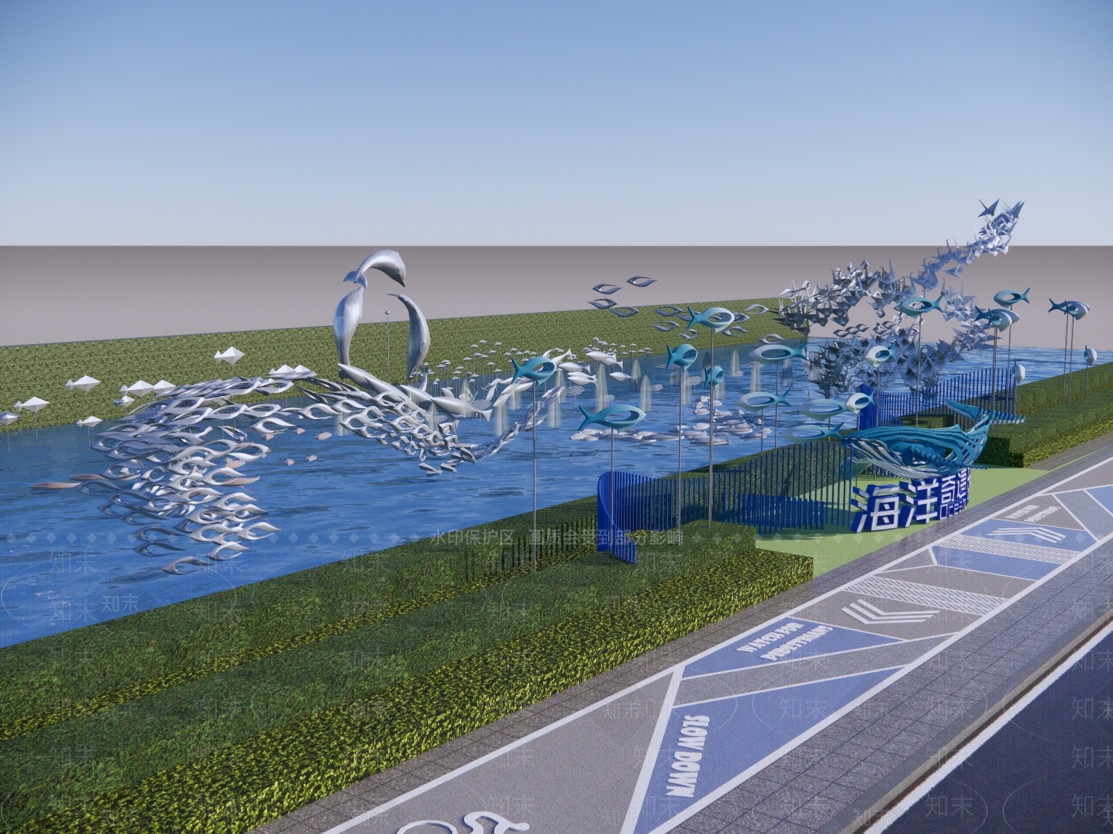 现代海洋鱼类雕塑小品SU模型下载【ID:1130520220】