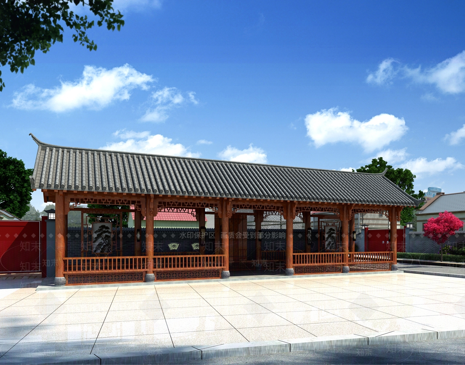 新中式廊架3D模型下载【ID:1130523398】