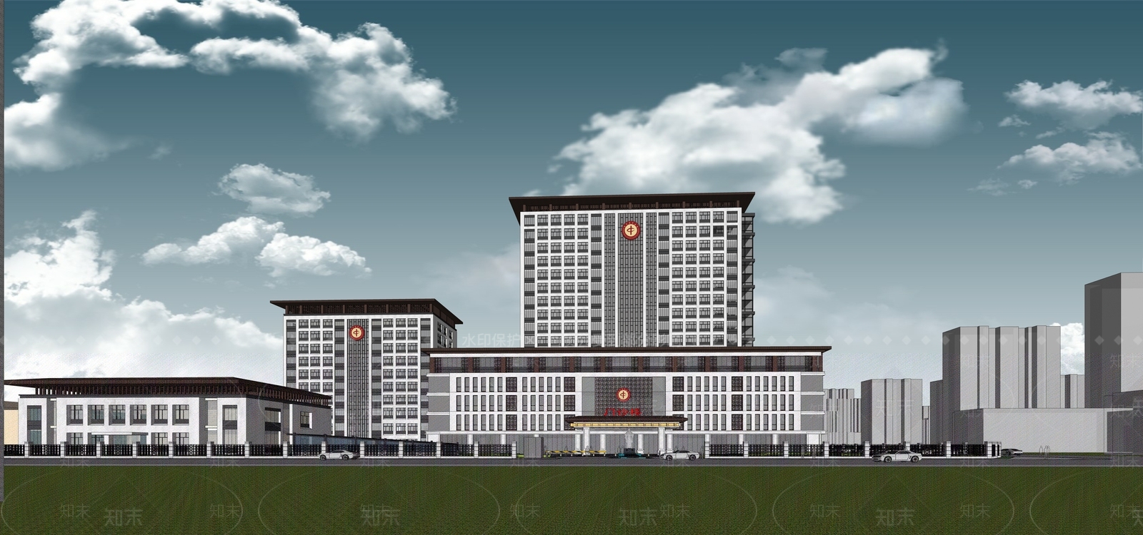 新中式医疗建筑SU模型下载【ID:1130523610】