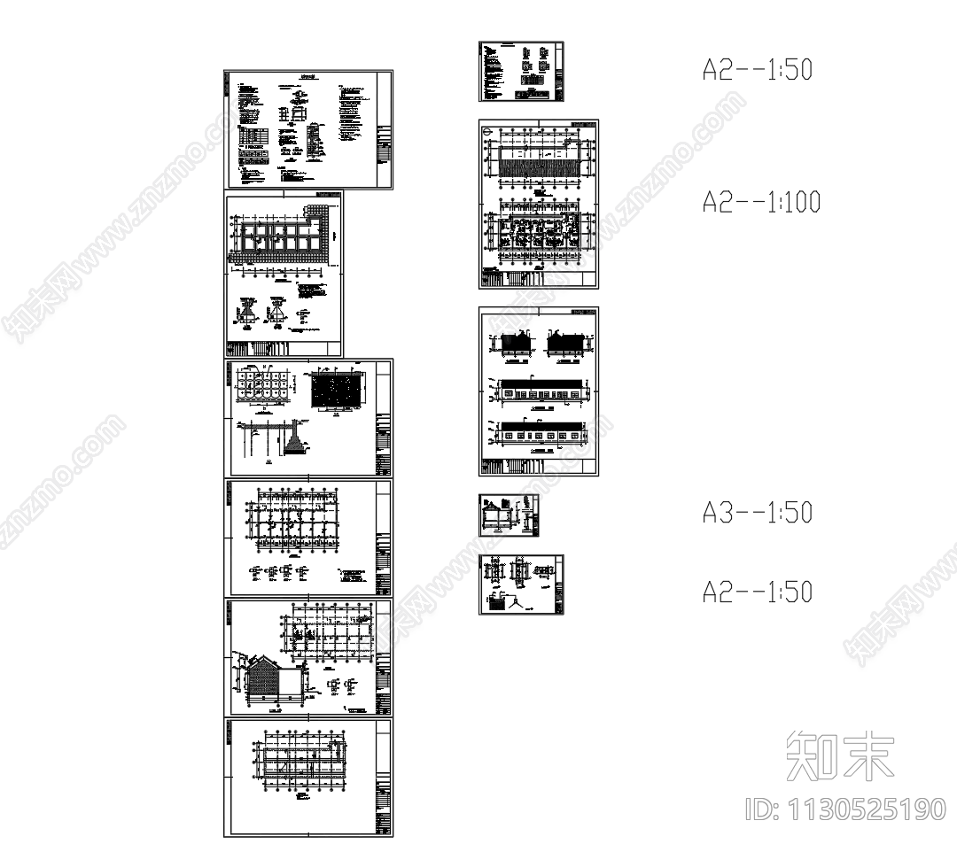 单层坡屋面仿古砖混住宅建筑施工图下载【ID:1130525190】