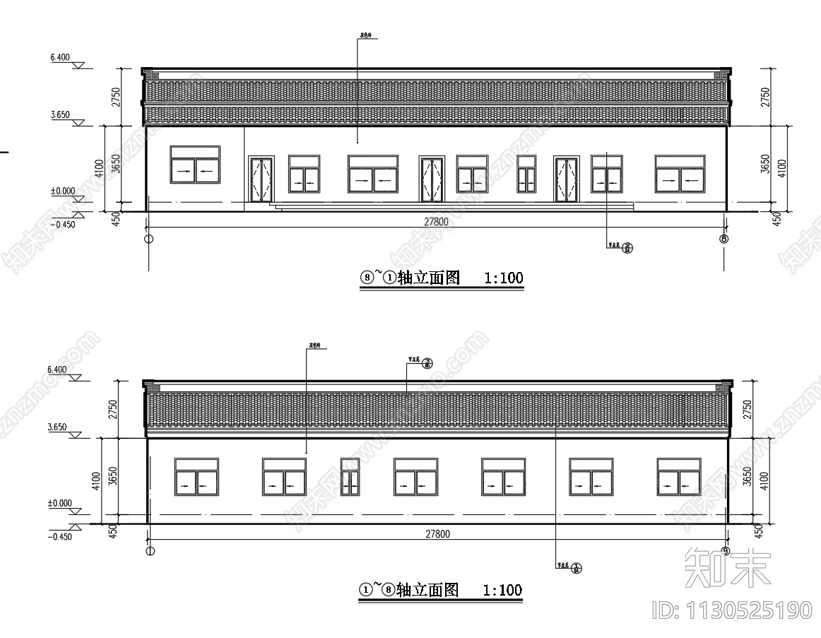 单层坡屋面仿古砖混住宅建筑施工图下载【ID:1130525190】