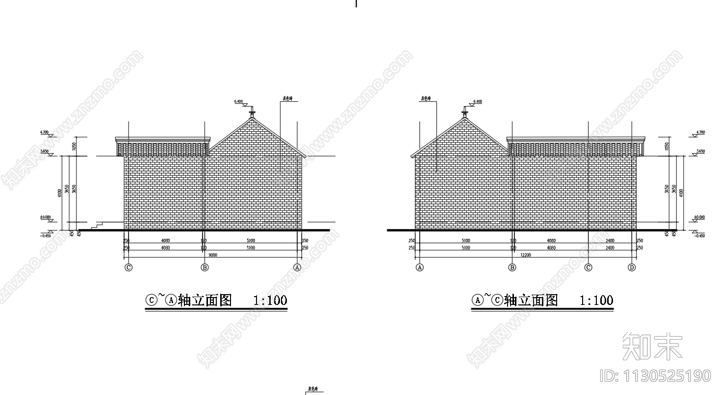 单层坡屋面仿古砖混住宅建筑施工图下载【ID:1130525190】