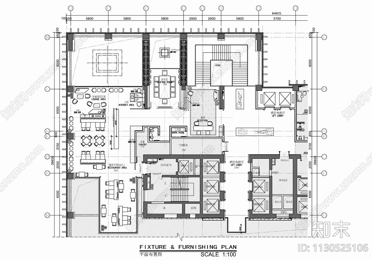 500㎡行政酒廊平立面施工图cad施工图下载【ID:1130525106】