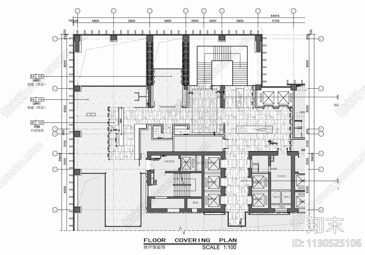 500㎡行政酒廊平立面施工图cad施工图下载【ID:1130525106】
