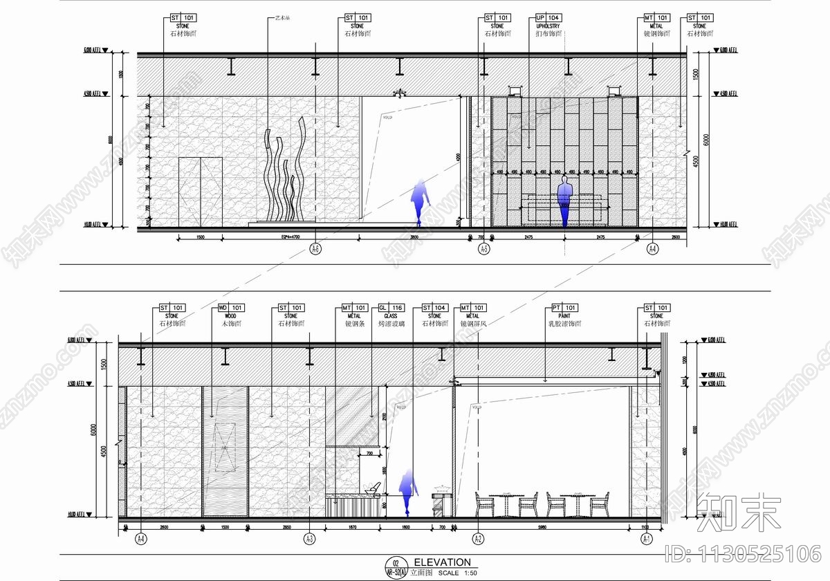 500㎡行政酒廊平立面施工图cad施工图下载【ID:1130525106】