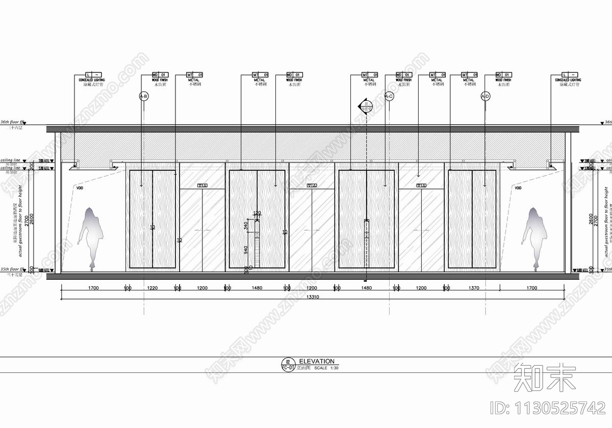 某酒店标准层客房平立面cad施工图下载【ID:1130525742】