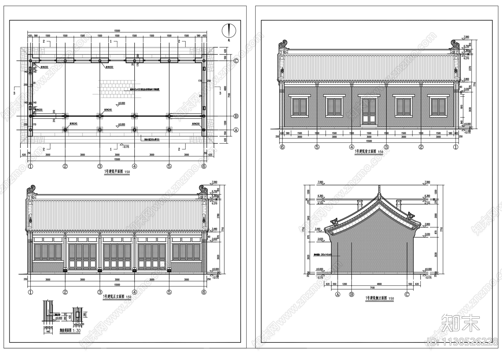 古街建筑cad施工图下载【ID:1130526228】