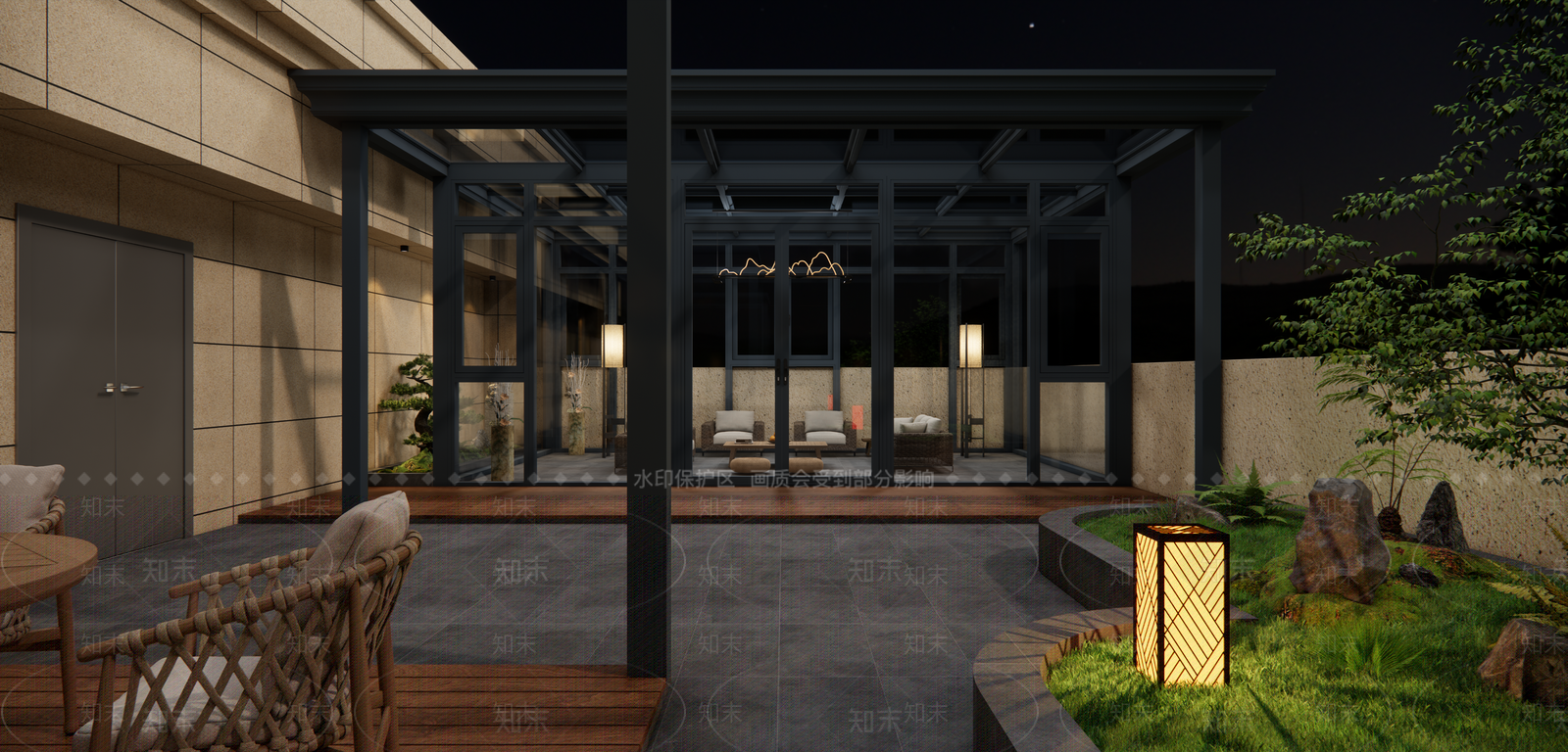 现代别墅阳台SU模型下载【ID:1130527412】