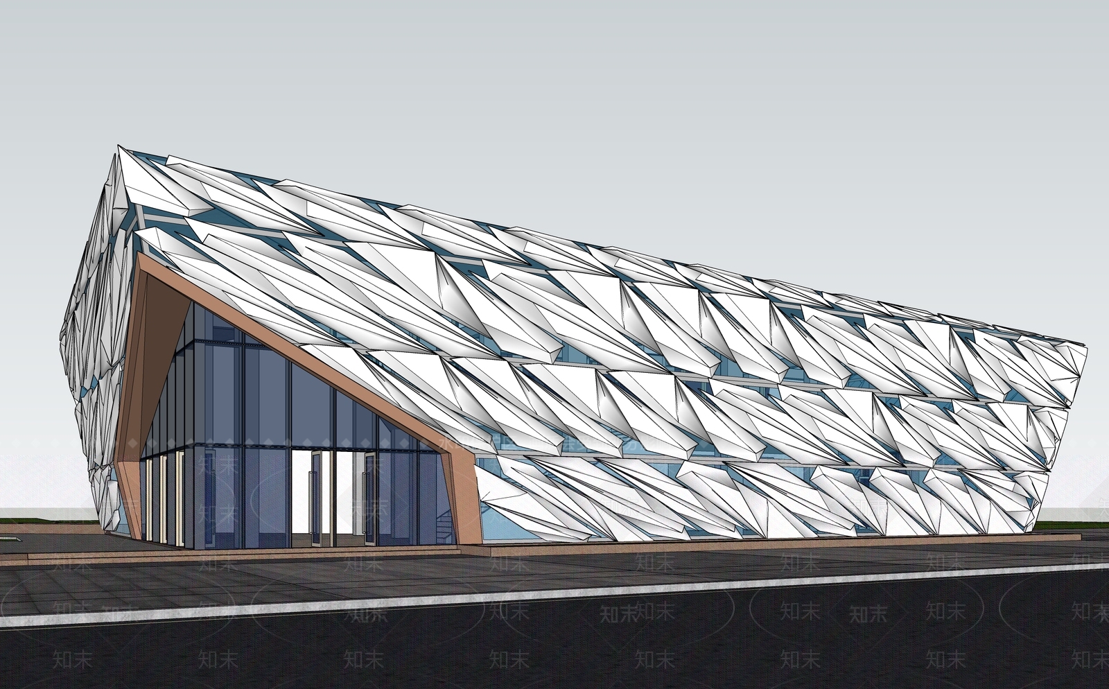 现代展览馆建筑SU模型下载【ID:1130529765】
