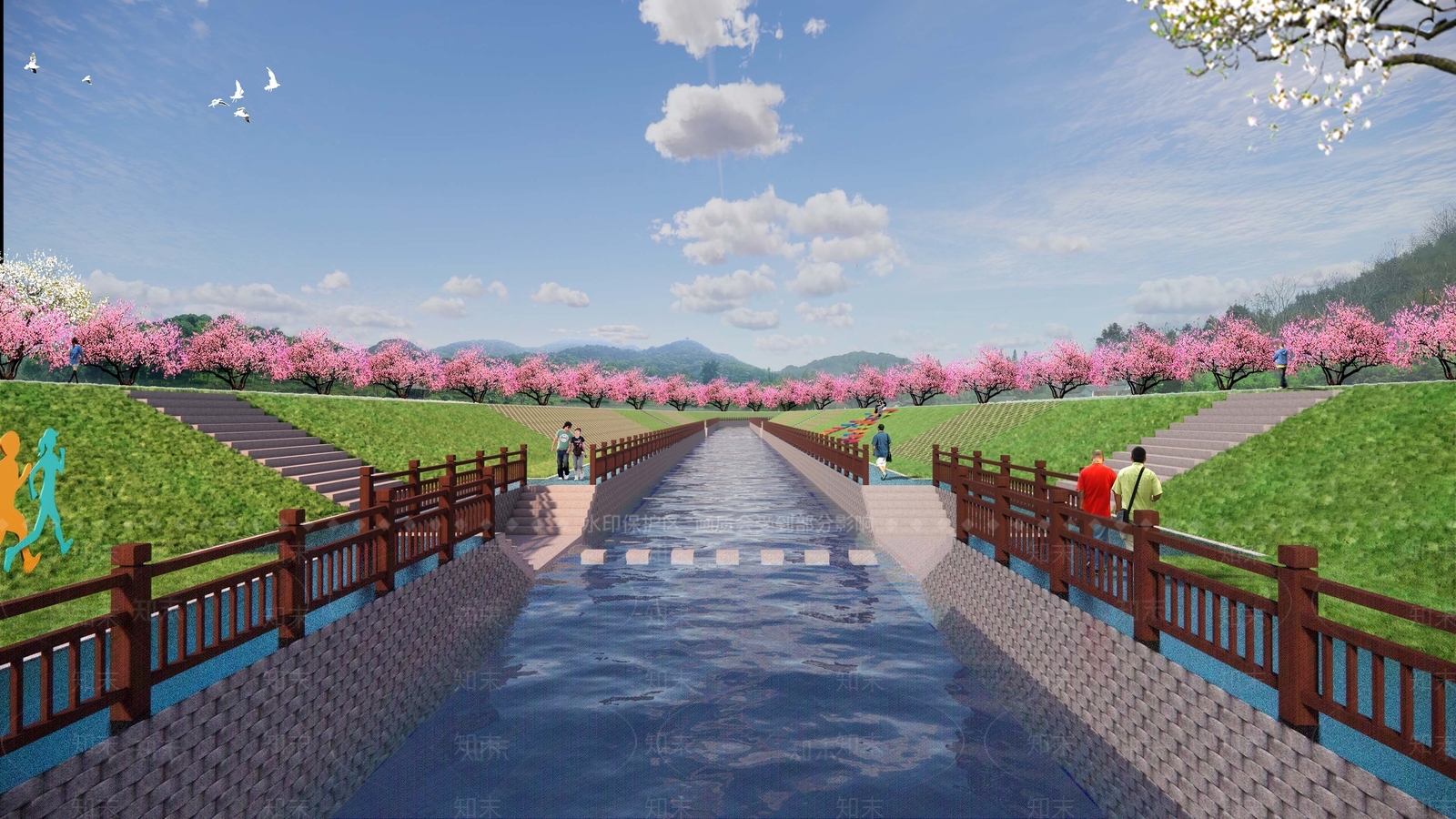 现代河道两岸滨水景观SU模型下载【ID:1130533389】