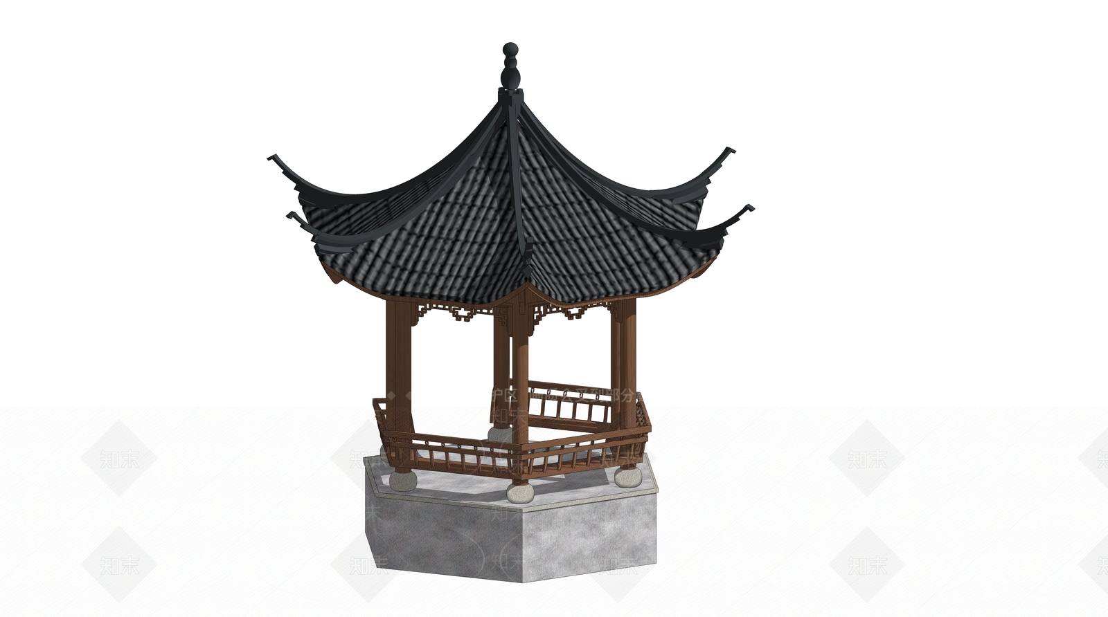 新中式古建六角亭SU模型下载【ID:1130537282】