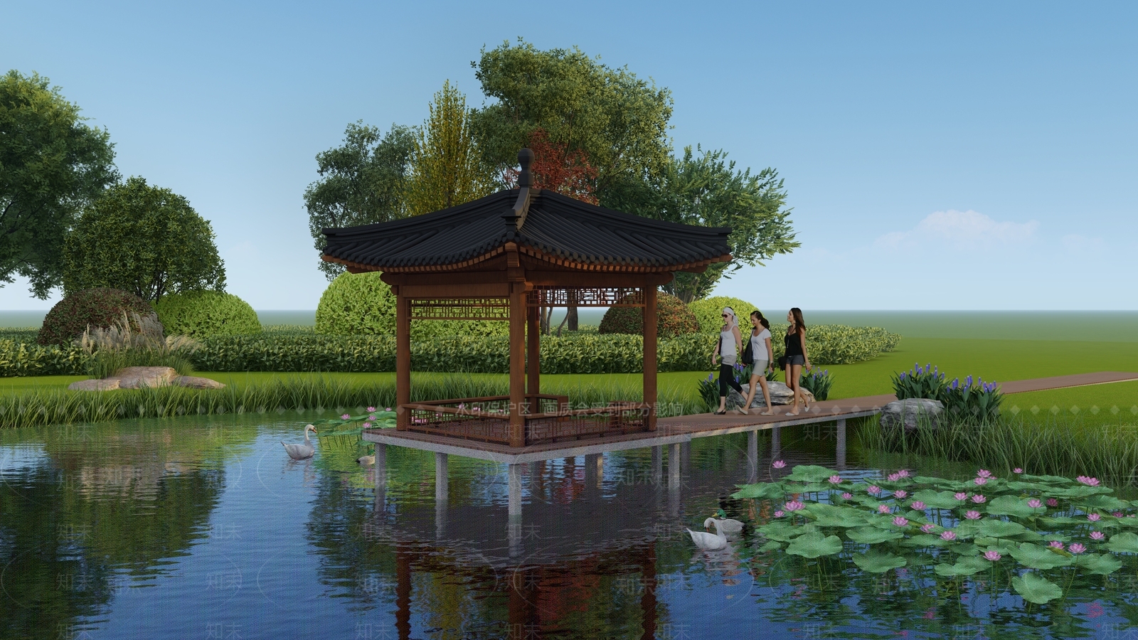 新中式四角亭SU模型下载【ID:1130538594】
