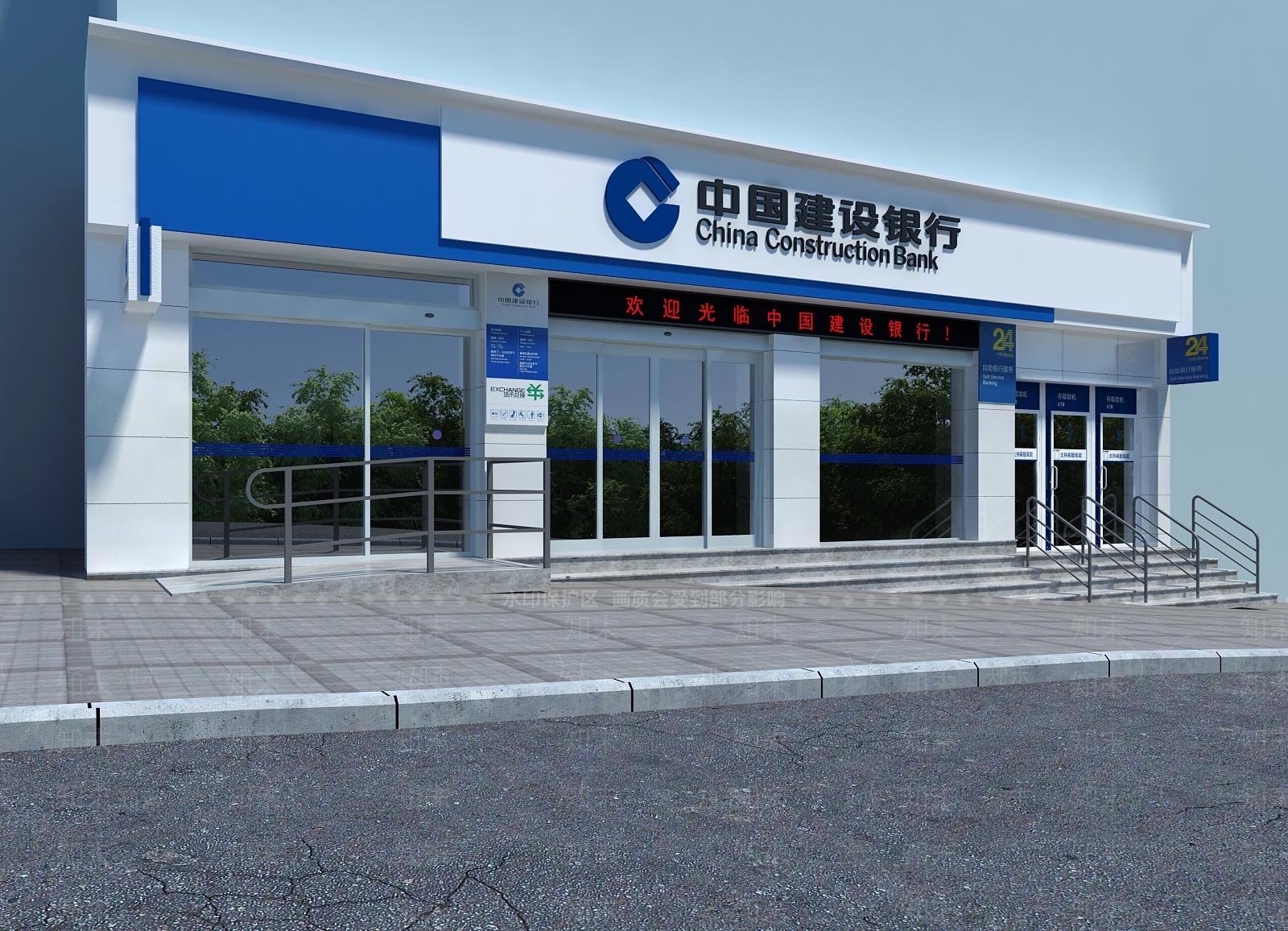 现代建设银行外观门头3D模型下载【ID:1130542432】