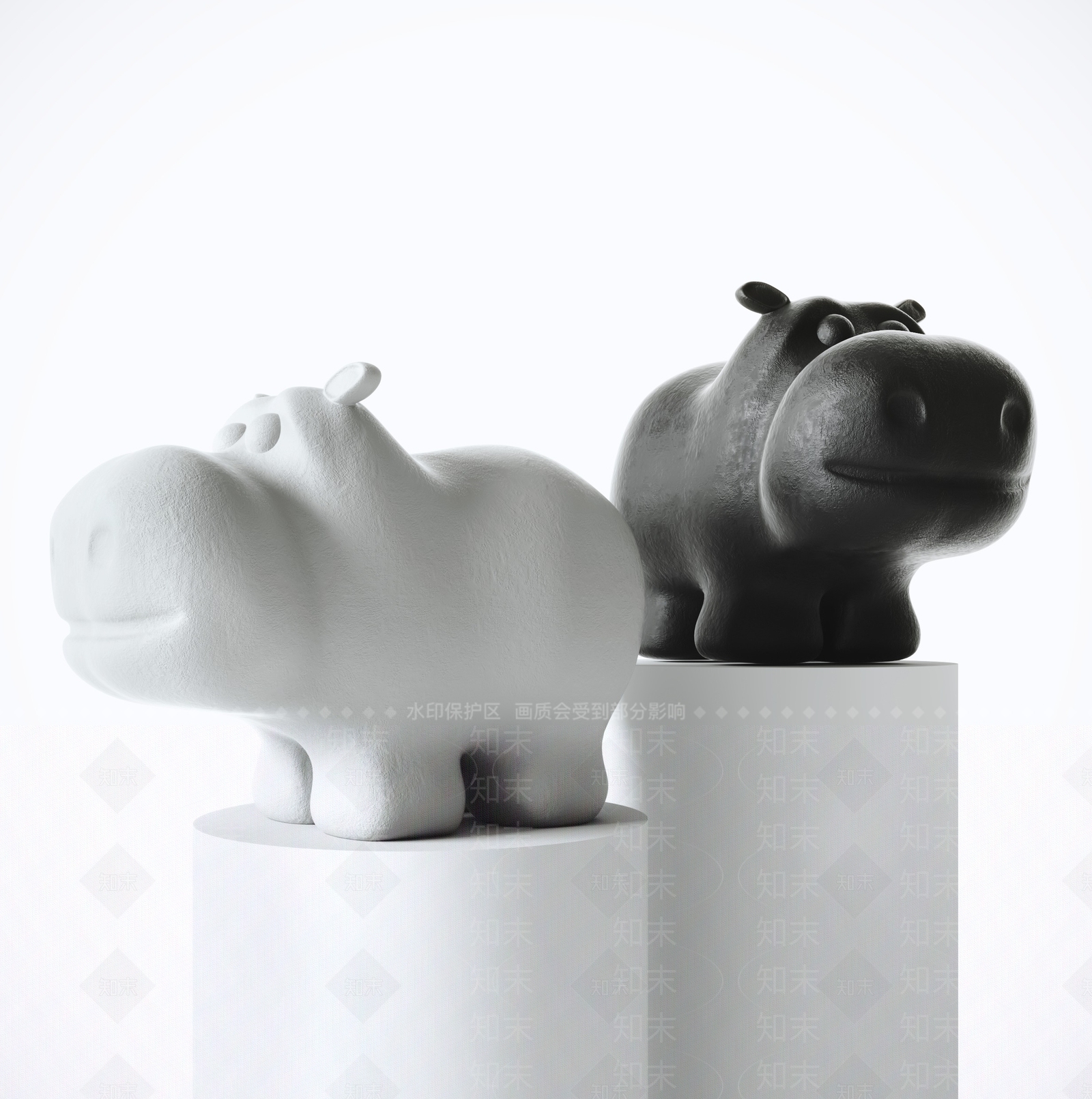 现代河马潮玩摆件3D模型下载【ID:1130548221】