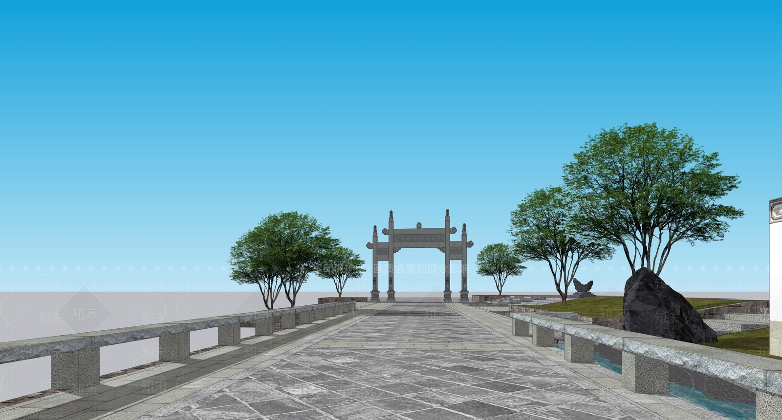 新中式牌坊SU模型下载【ID:1130556346】