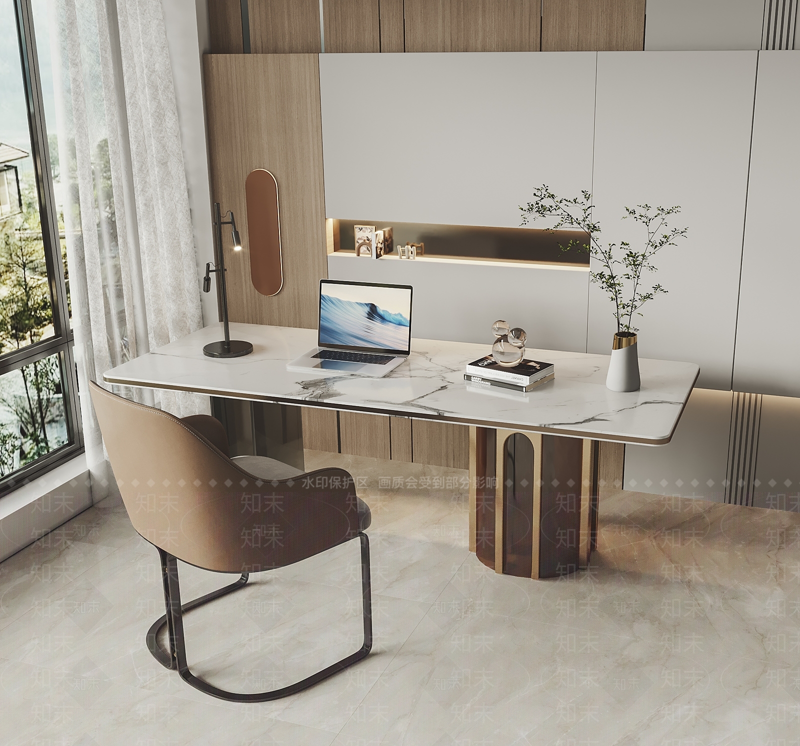 现代书桌电脑桌SU模型下载【ID:1130556834】