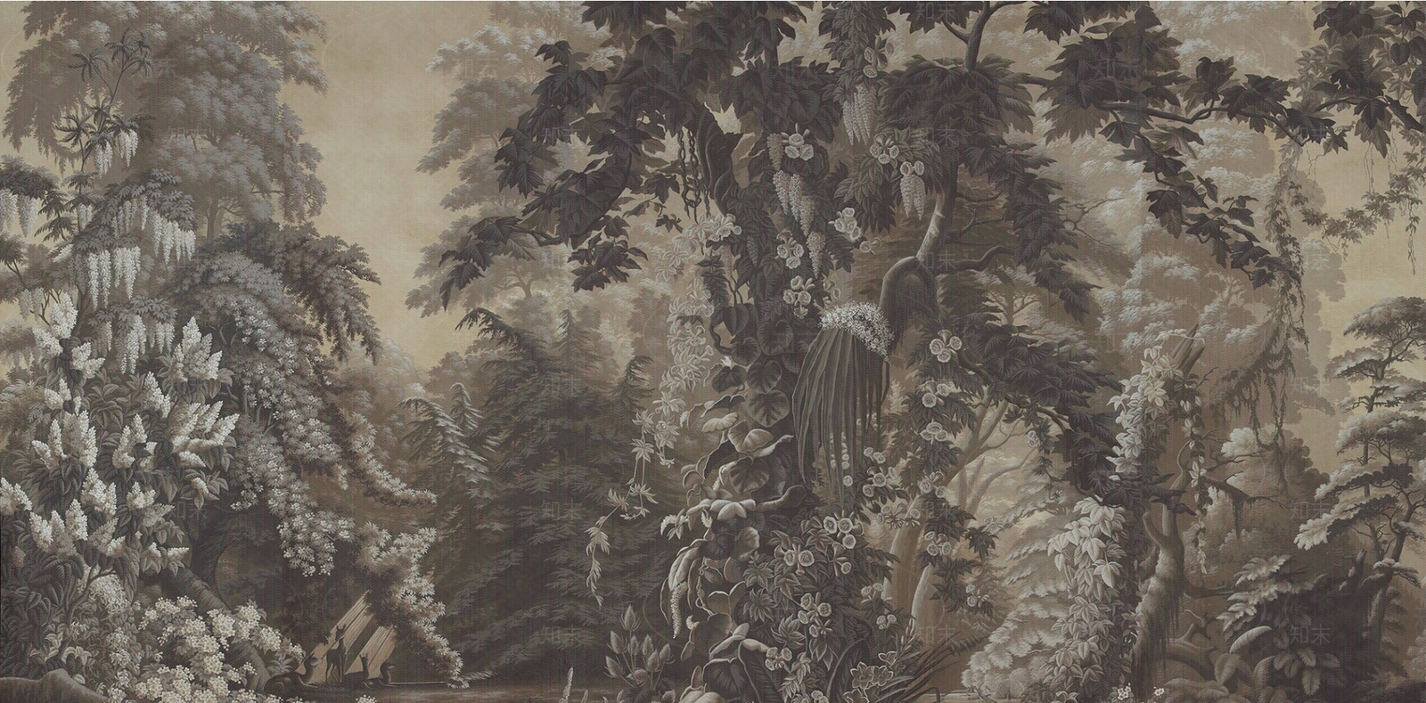 做旧植物印花壁画贴图下载【ID:1130560483】