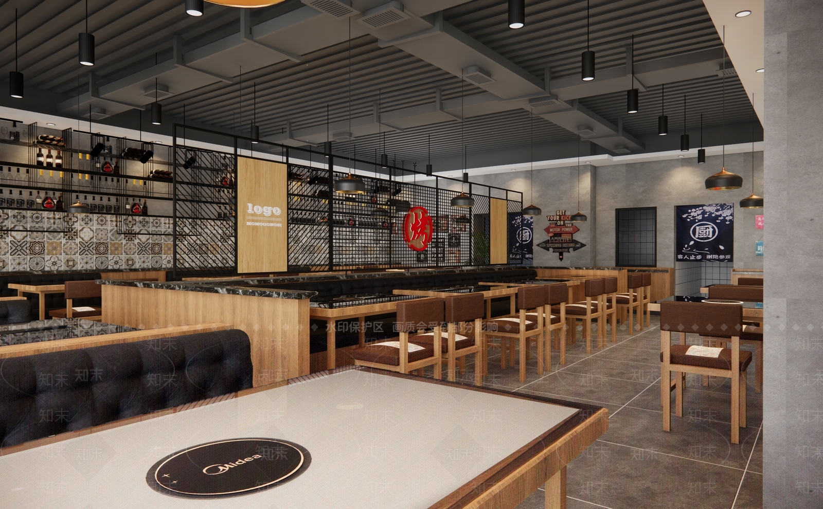 工业风餐饮烧烤店SU模型下载【ID:1130771553】