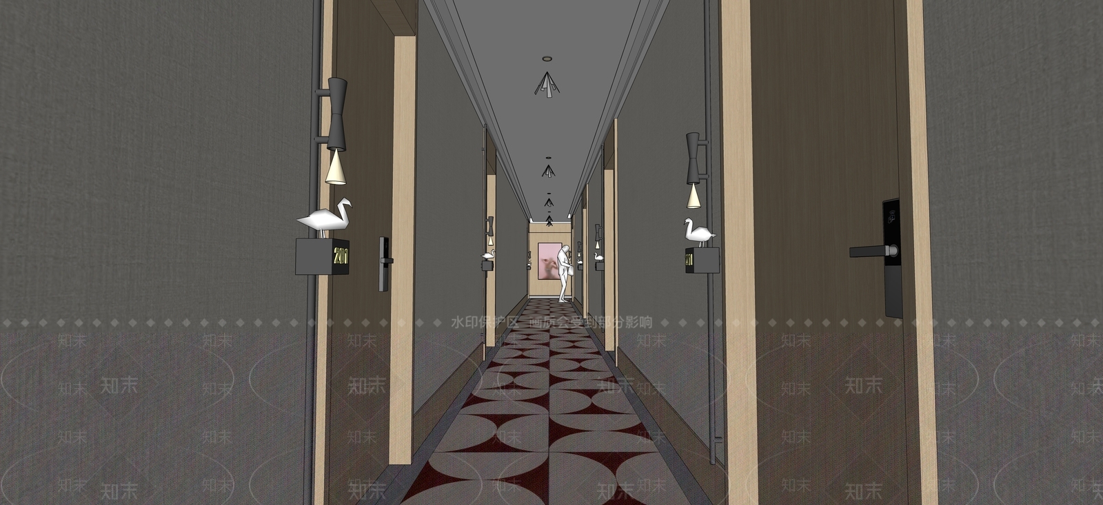现代酒店宾馆走廊SU模型下载【ID:1130564038】