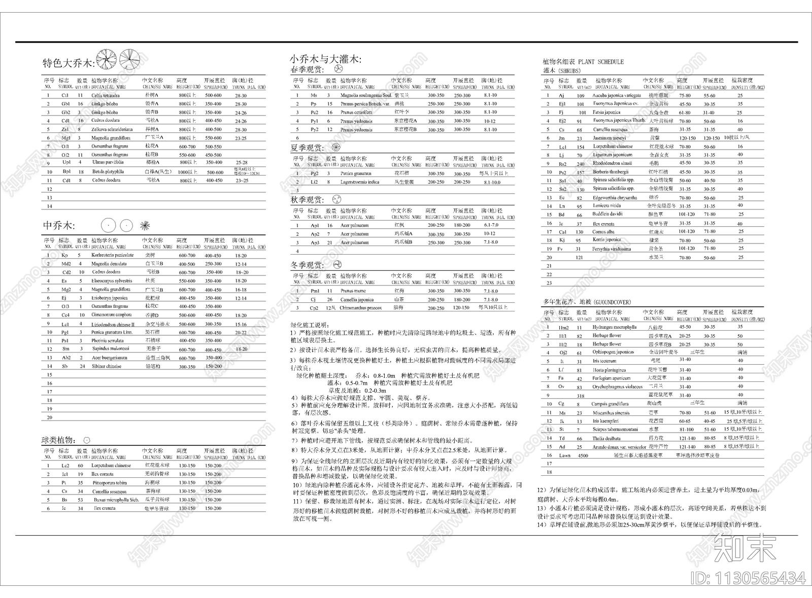 植物名细表cad施工图下载【ID:1130565434】