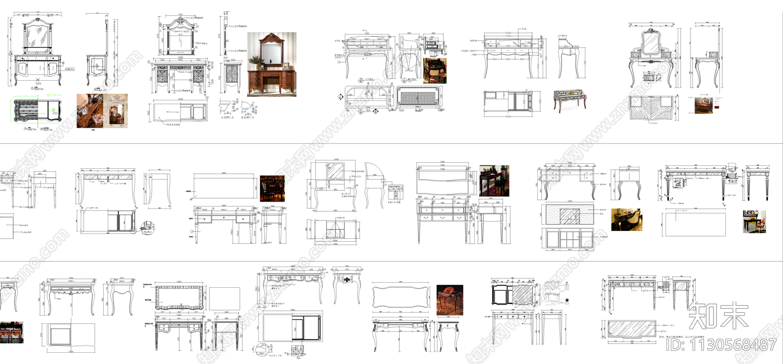 梳妆台平立面施工图下载【ID:1130568487】
