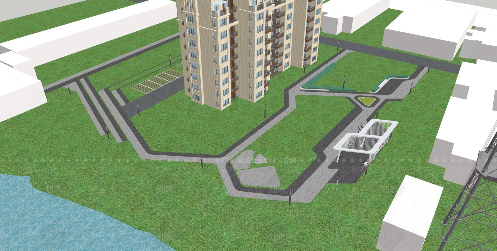 现代住宅宿舍小区景观SU模型下载【ID:1130584469】