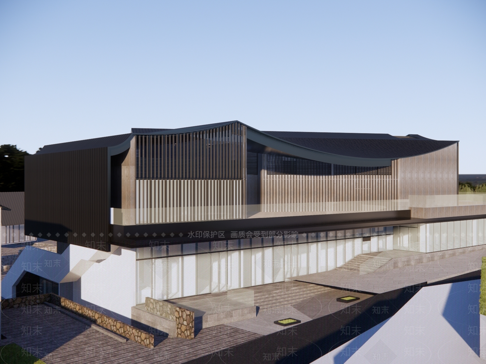 现代展览馆建筑SU模型下载【ID:1130592200】