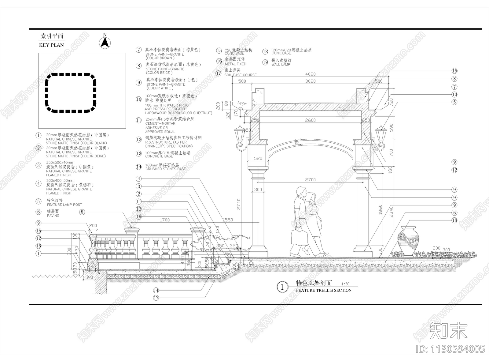 欧式特色连供廊架细部cad施工图下载【ID:1130594005】