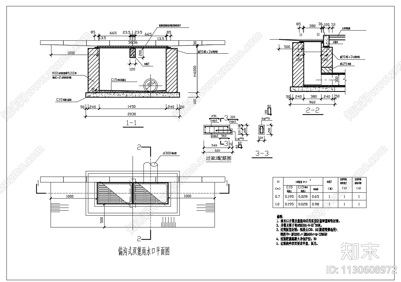 偏沟式双篦雨水口平面剖面图施工图下载【ID:1130608972】
