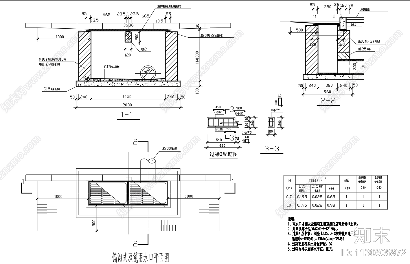 偏沟式双篦雨水口平面剖面图施工图下载【ID:1130608972】