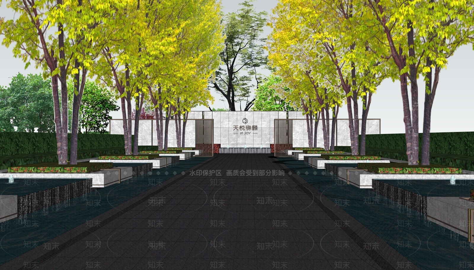 现代轴线小区景观SU模型下载【ID:1130609201】