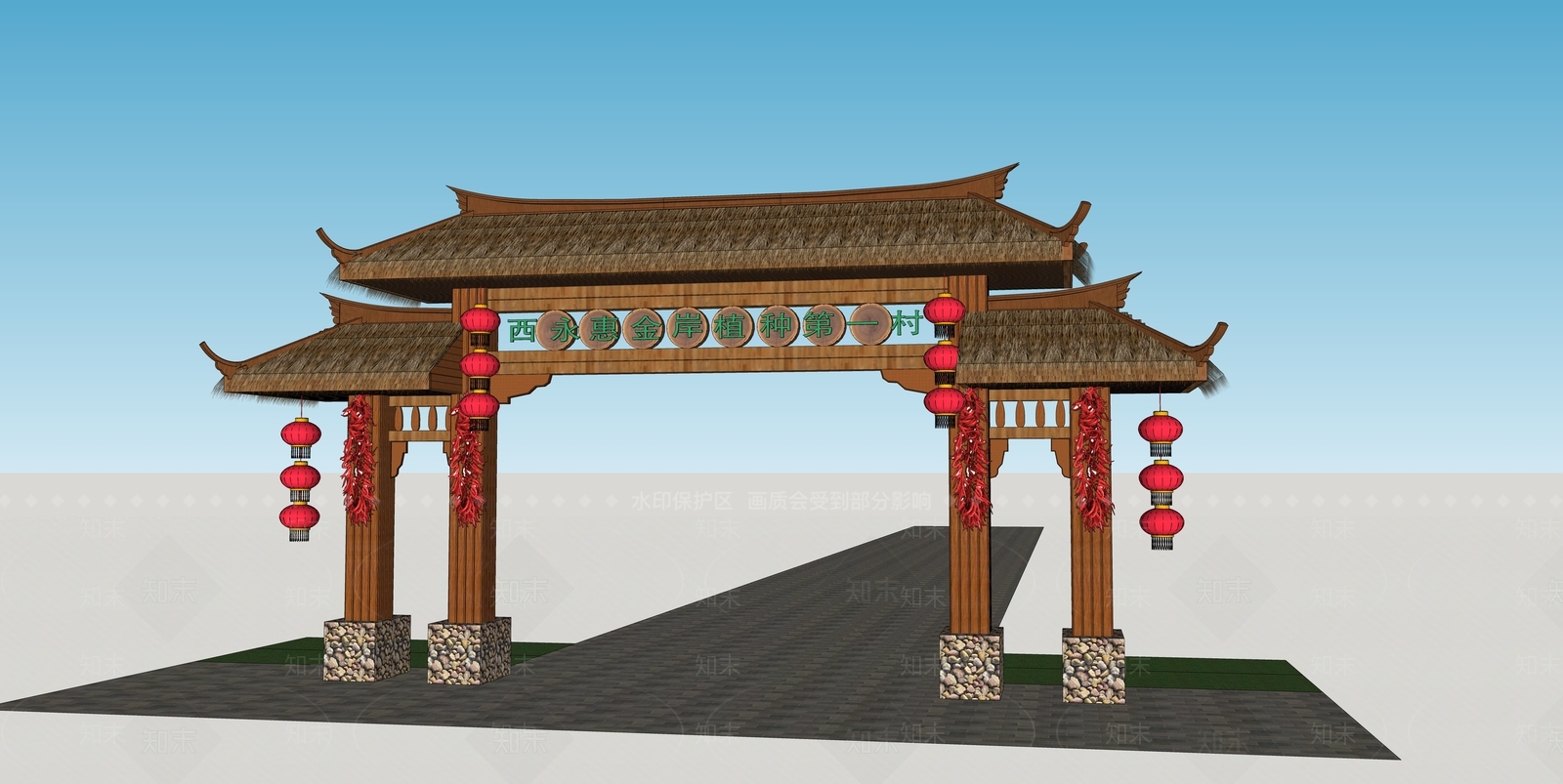 中式大门景区大门SU模型下载【ID:1130613865】
