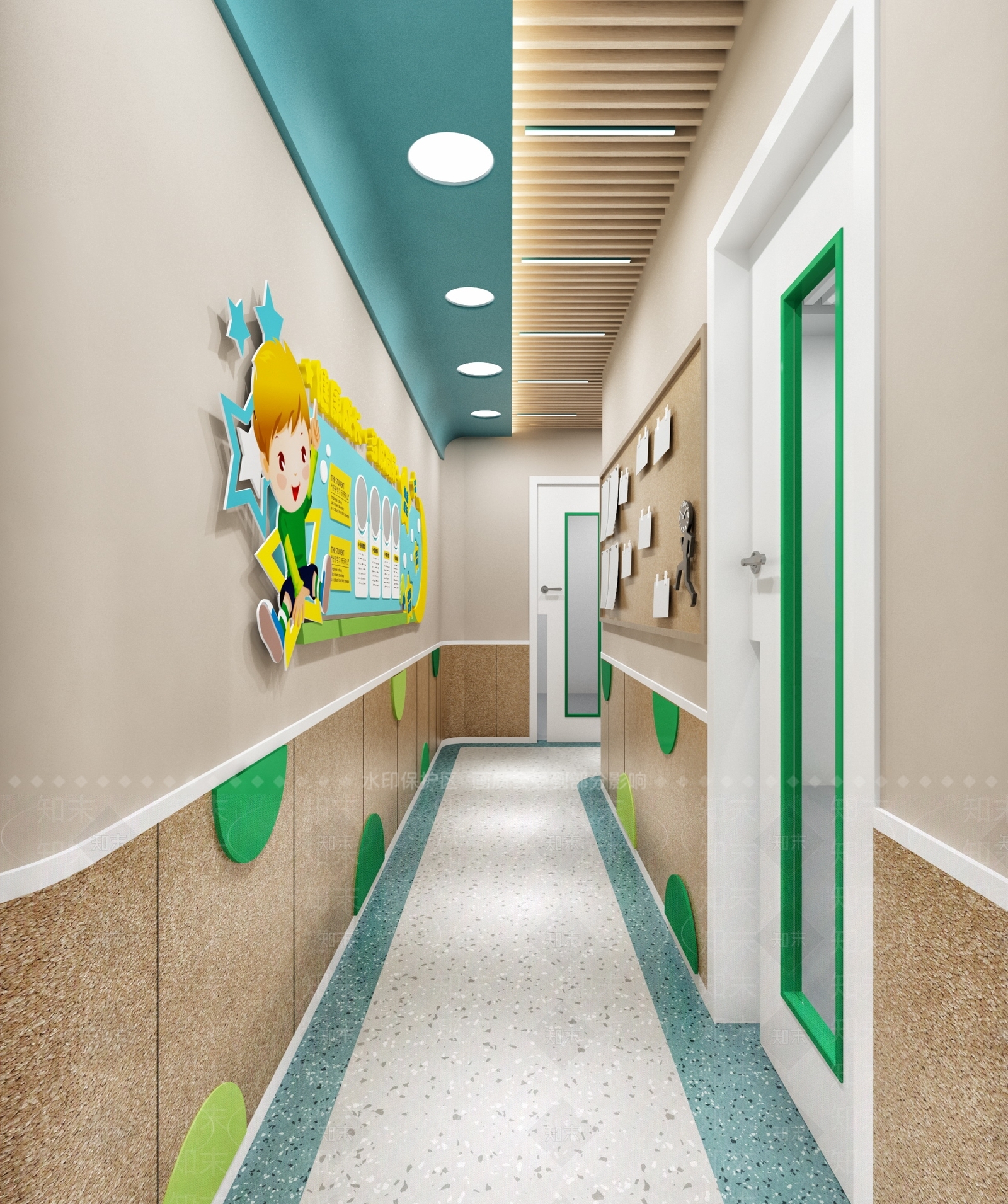 现代幼儿园走廊3D模型下载【ID:1130616452】