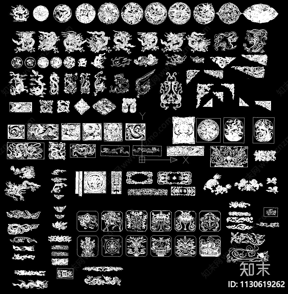 中国古风古典中式龙形元素施工图下载【ID:1130619262】