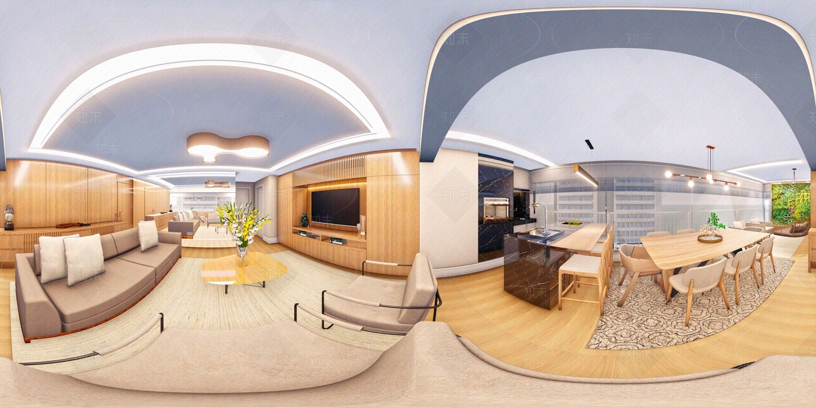 HDR现代风格客餐厅贴图下载【ID:1130619119】