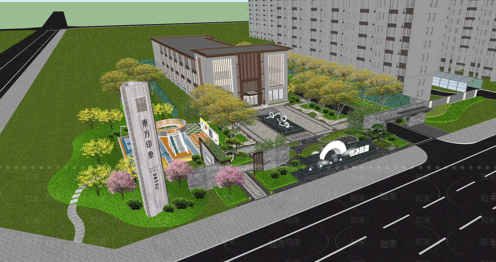 现代示范区景观SU模型下载【ID:1130623631】