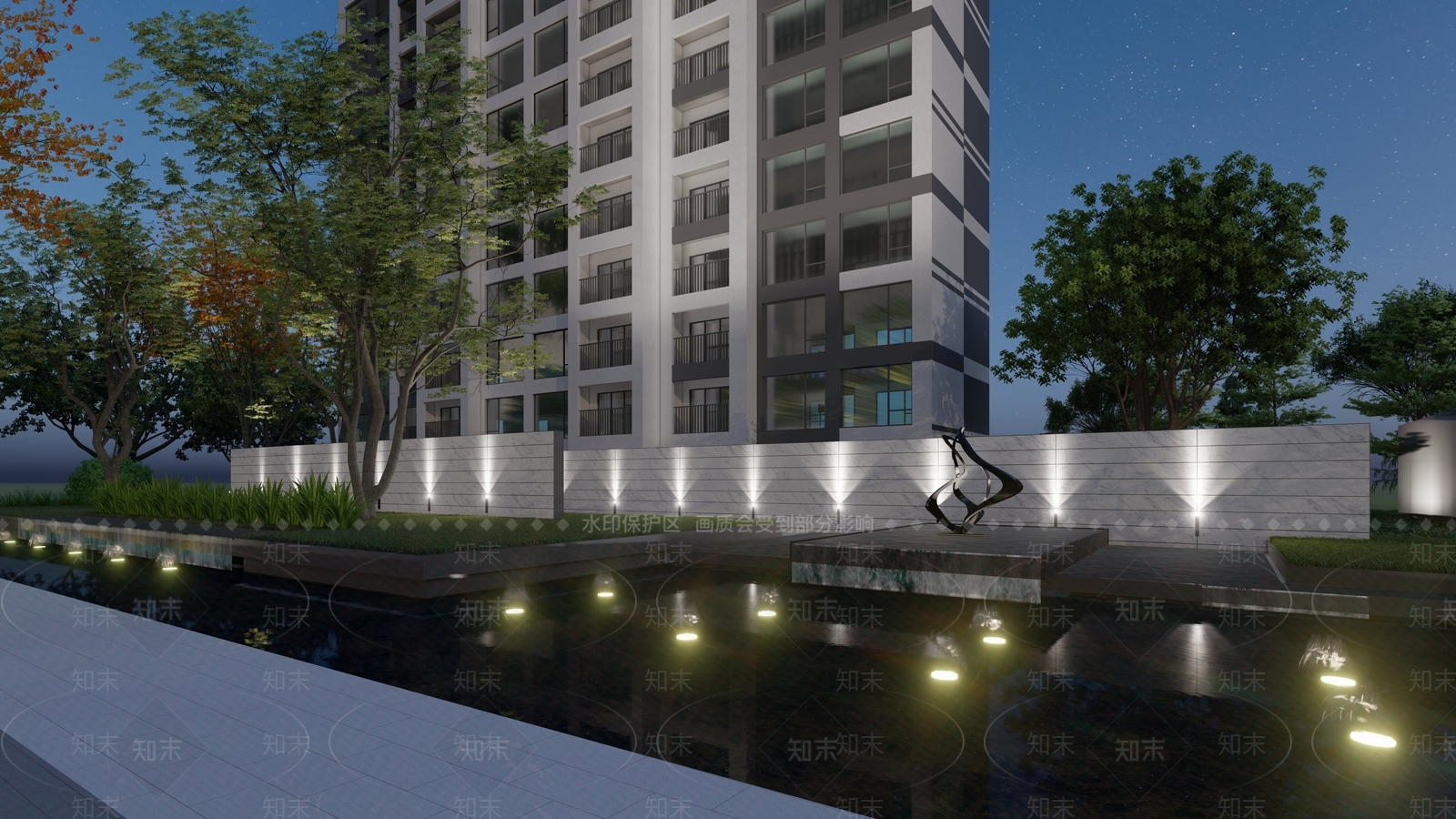 现代小区中央景观SU模型下载【ID:1130626653】