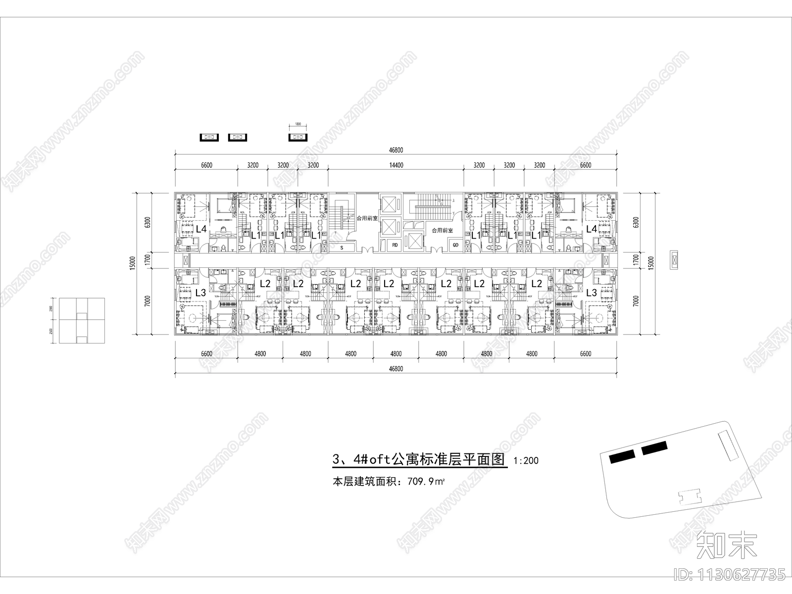 LOFT公寓户型平面图施工图下载【ID:1130627735】