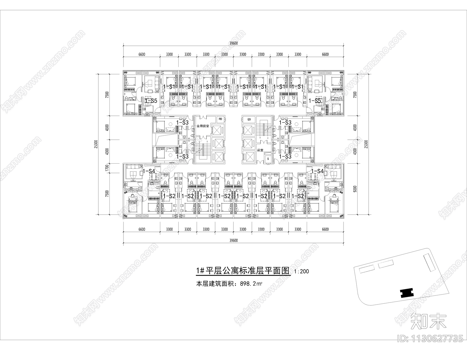 LOFT公寓户型平面图施工图下载【ID:1130627735】